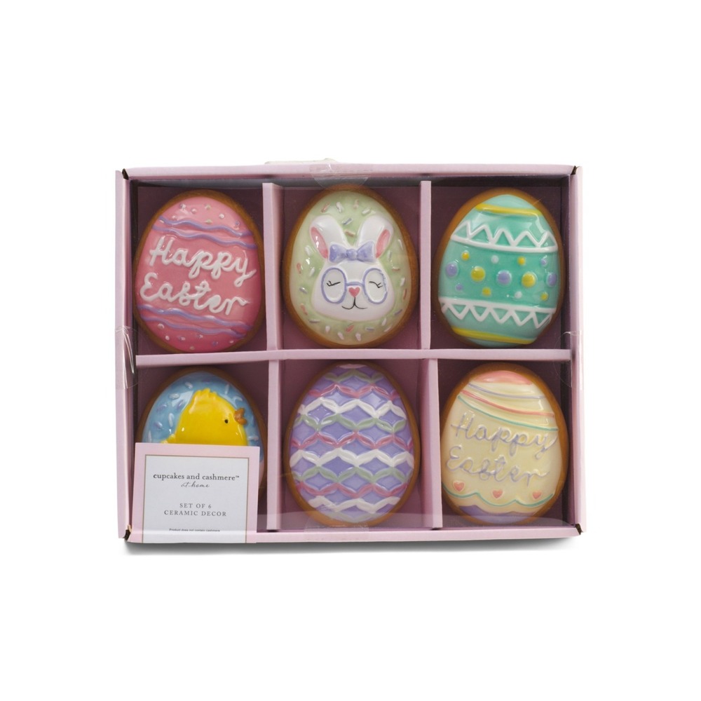 Cupcakes and Cashmere Ceramic Embossed Easter Eggs Decor Set of 6 Multicolor
